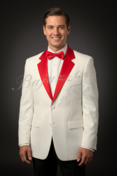 Weiße Elferratsjacke mit rotem Kragen Größe 54 Sonderangebot